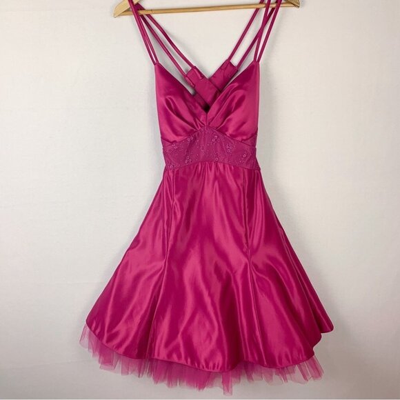 Vintage Jessica McClintock for Gunne Sax Y2K Pink Tulle Mini Dress Size Medium - Picture 1 of 9